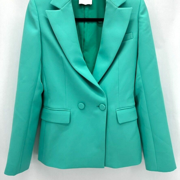 Aknvas Arken Double Breast Blazer Button Size XS Teal Glam Modern Capsule NWOT - Picture 4 of 10